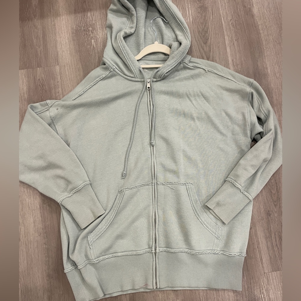 Aerie Light Gray/Green Zip-Up Hoodie